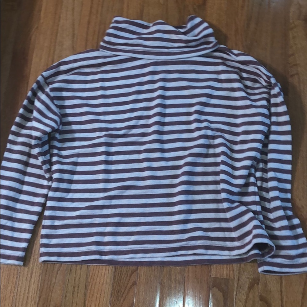 L Burgundy + White Stripe J.Crew Cowl Neck Sweater